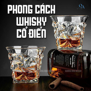SET 6 Ly Thủy Tinh Họa Tiết ĐA GIÁC 4011L Chuyên Dụng Nhà Hàng, Quán Bar Uống ROCK, CHIVAS, WHISKY