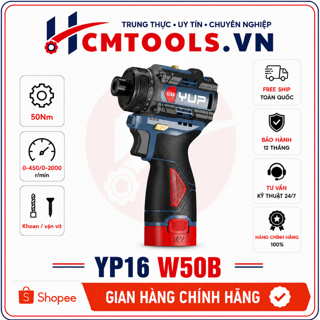 Máy Vặn Vít Cấp Trượt YUPAI YP16 W50B 16V 50Nm, 3 cấp chỉnh lực, 20 cấp trượt và chức năng khoan   .