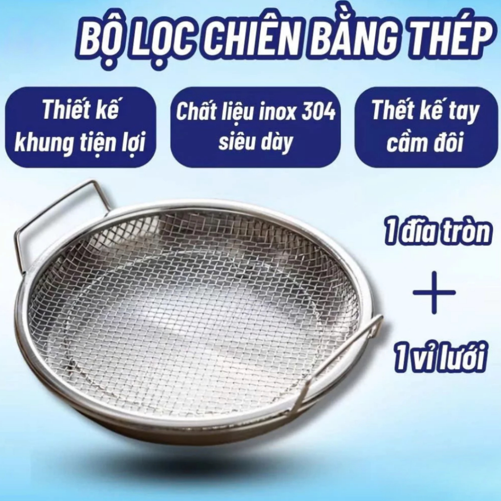 Set Khay Inox 304 Kèm Vỉ Lưới Lọc Dầu Đựng Đồ Chiên Rán Chống Gỉ Bền Đẹp Dễ Vệ Sinh, Khay Giúp Ráo Dầu Thực Phẩm