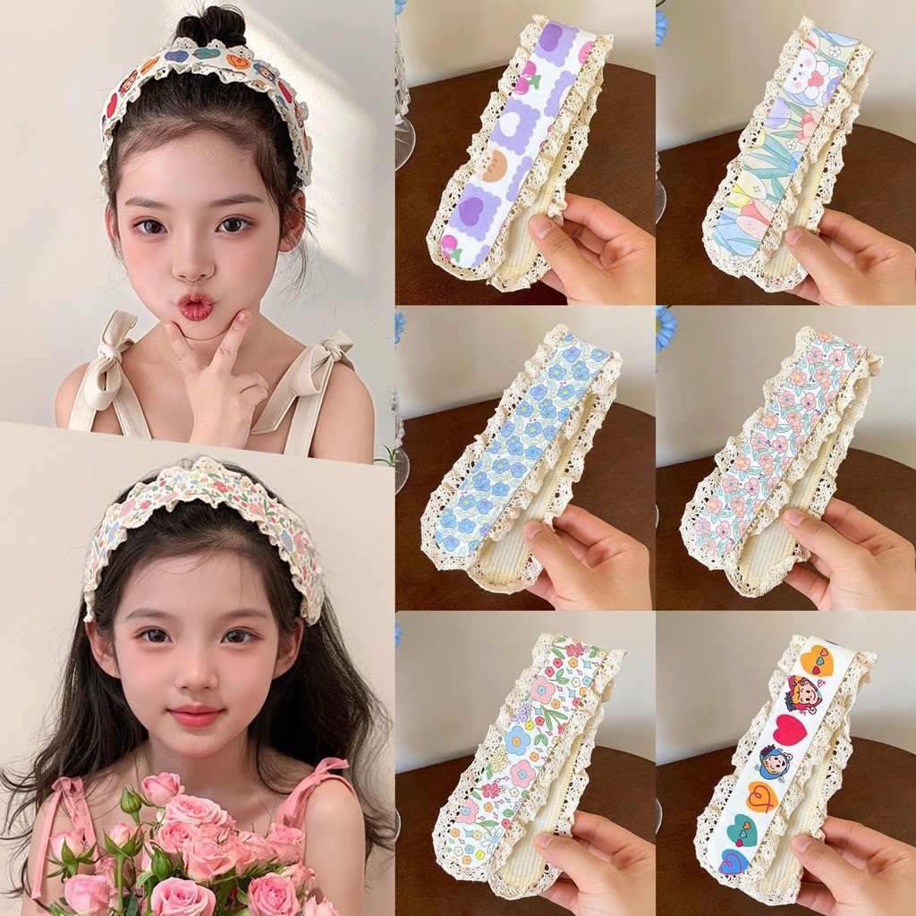 Miếng Dán Tóc Mái Viền Ren Hoa Nhí Vintage Cố Định Tóc Không Gãy Nếp Không Đau Cho Bé MDR