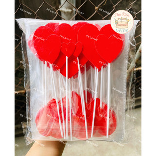 Bịch 10 Set Giấy Cắm Tim Đỏ, Tim Mix Size- Trang Trí Bánh Kem, Bánh Sinh Nhật