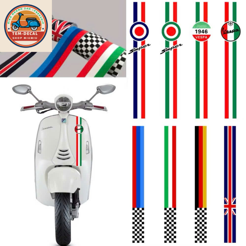 Tem dán xe Decal cờ 3 màu : thịnh hành, đẹp, nổi bật. Tem xe trang trí MIU MIU