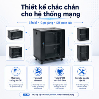 Tủ Rack Treo Tường 19 Inch 4U 6U 9U 12U Có Khóa Thép SPCC Cho Switch Server Camera