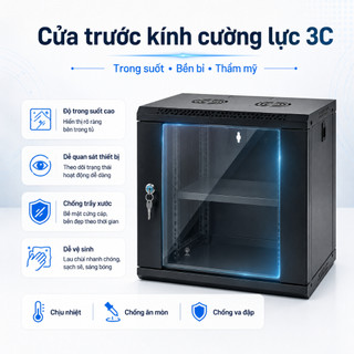 Tủ Rack Treo Tường 19 Inch 4U 6U 9U 12U Có Khóa Thép SPCC Cho Switch Server Camera