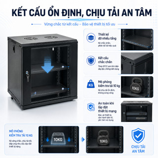 Tủ Rack Treo Tường 19 Inch 4U 6U 9U 12U Có Khóa Thép SPCC Cho Switch Server Camera