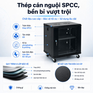 Tủ Rack Treo Tường 19 Inch 4U 6U 9U 12U Có Khóa Thép SPCC Cho Switch Server Camera