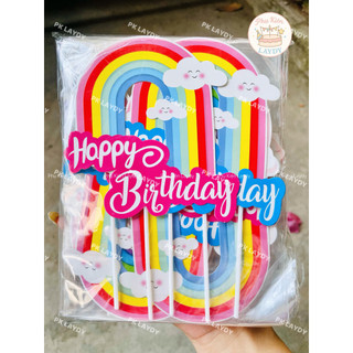 Bịch 10set giấy hình cắm Cầu Vồng sắc màu dễ thương, Trái Tim Happy Birth Day- trang trí bánh sinh nhật, bánh kem