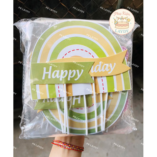 Bịch 10set giấy hình cắm Cầu Vồng sắc màu dễ thương, Trái Tim Happy Birth Day- trang trí bánh sinh nhật, bánh kem