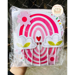 Bịch 10set giấy hình cắm Cầu Vồng sắc màu dễ thương, Trái Tim Happy Birth Day- trang trí bánh sinh nhật, bánh kem