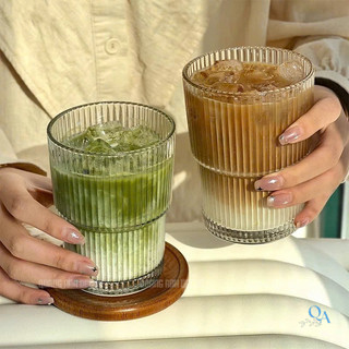 SET 6 Ly Thủy Tinh VÂN SỌC 2 TẦNG 420ML Chịu Nhiệt | Cốc Uống Matcha Latte, Cacao Phong Cách VINTAGE