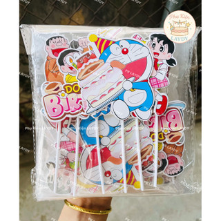 Bịch 10 set giấy hình cắm Đoremon trang trí bánh kem, bánh sinh nhật