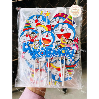 Bịch 10 set giấy hình cắm Đoremon trang trí bánh kem, bánh sinh nhật