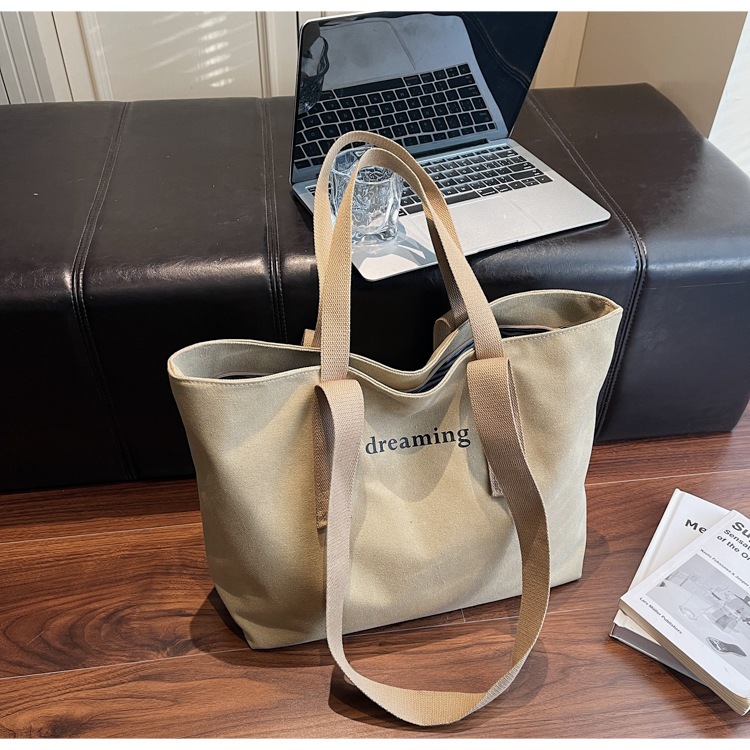 Túi vải bố canvas kiểu Hàn Quốc, túi Tote unisex, túi đi làm, đi học, túi đeo vai nữ, túi dung tích lớn_Bagshouse