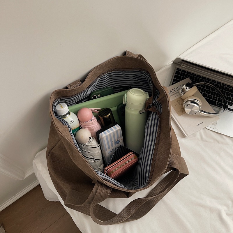 Túi vải bố canvas kiểu Hàn Quốc, túi Tote unisex, túi đi làm, đi học, túi đeo vai nữ, túi dung tích lớn_Bagshouse