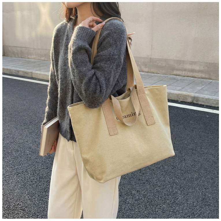 Túi vải bố canvas kiểu Hàn Quốc, túi Tote unisex, túi đi làm, đi học, túi đeo vai nữ, túi dung tích lớn_Bagshouse