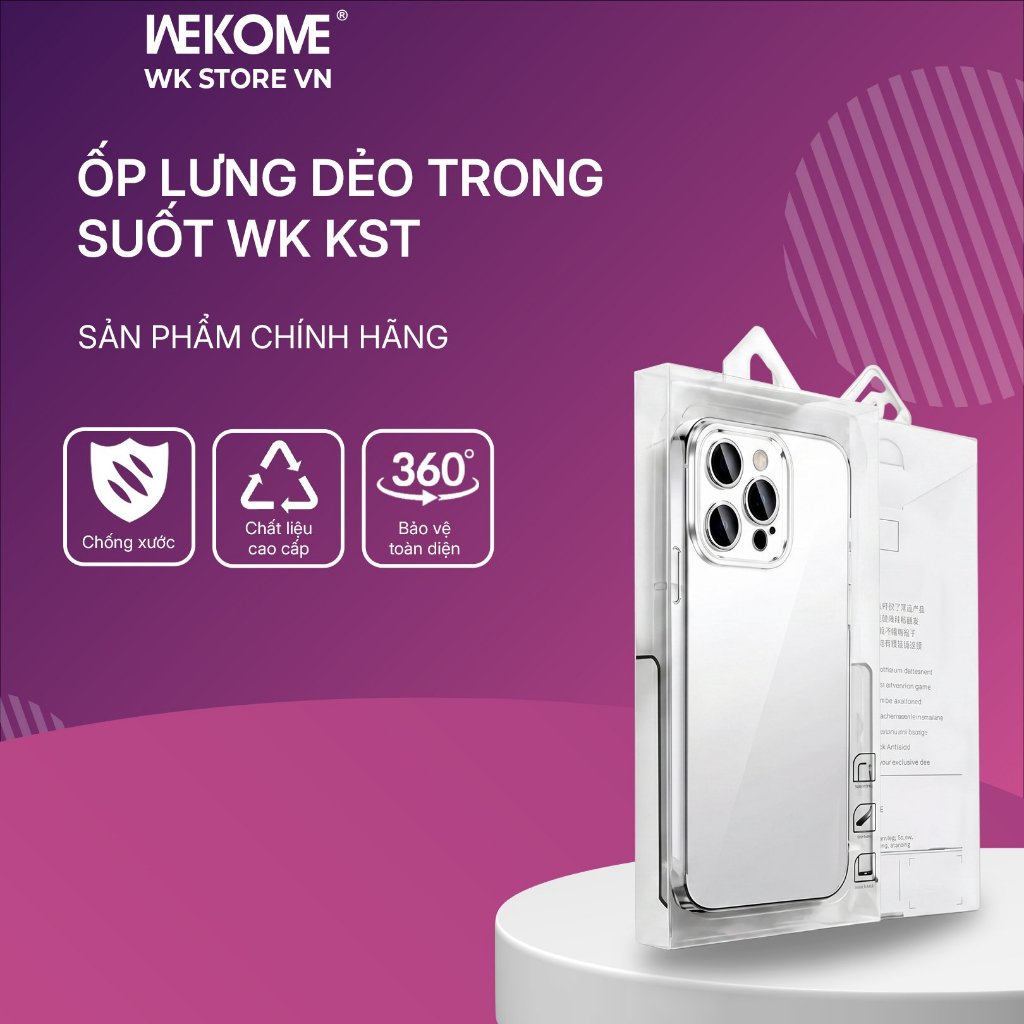 Ốp Lưng Dẻo Trong Suốt WK KST Cho iPhone 11 12 13 14 15 16 17 18 Promax – Chống Sốc, Bảo Vệ Máy, Chính Hãng