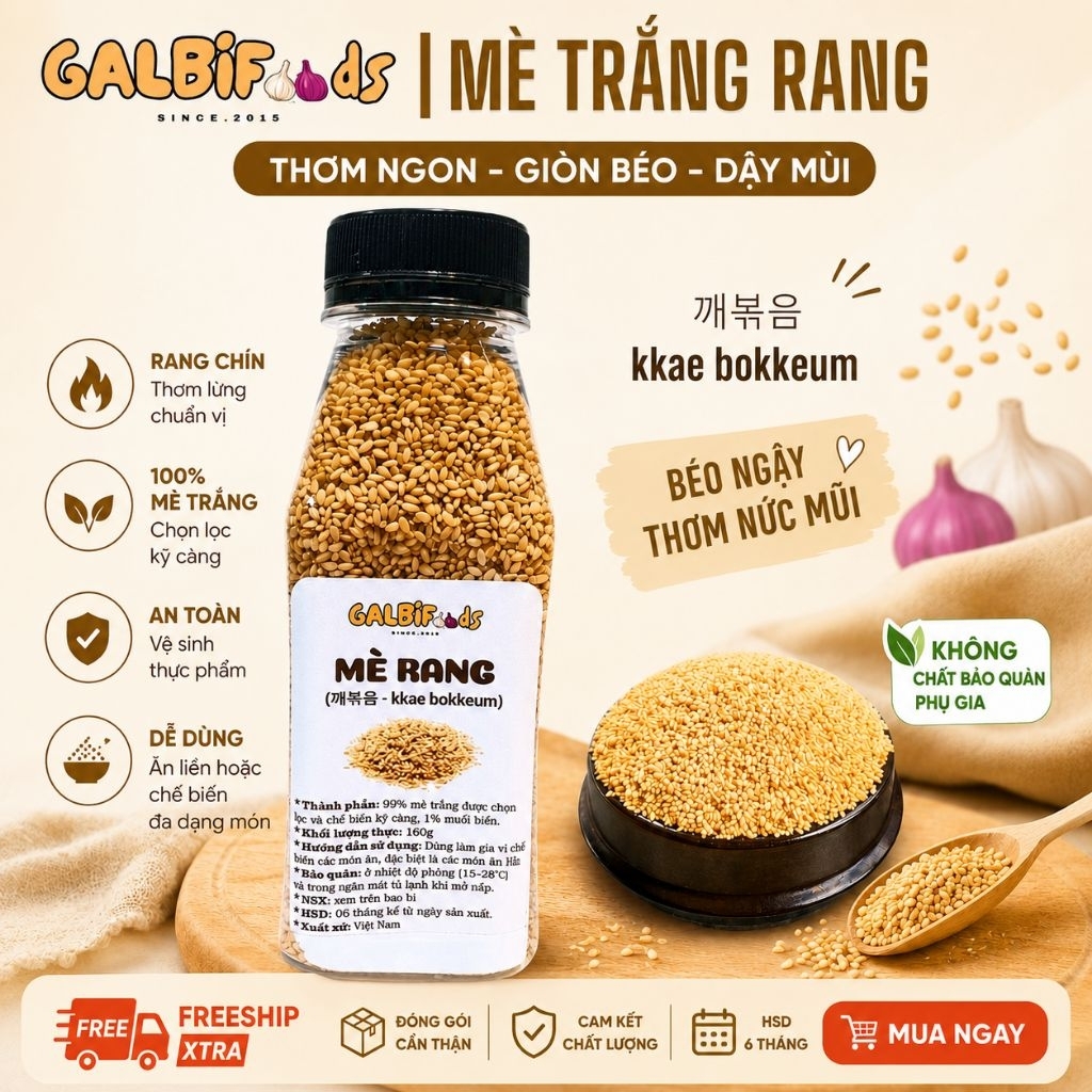 Mè Trắng Rang 160g (깨볶음 - Kkae Bokkeum) – Mè rang sẵn thơm béo, ăn Kimbap, Bibimbap, Tokbokki