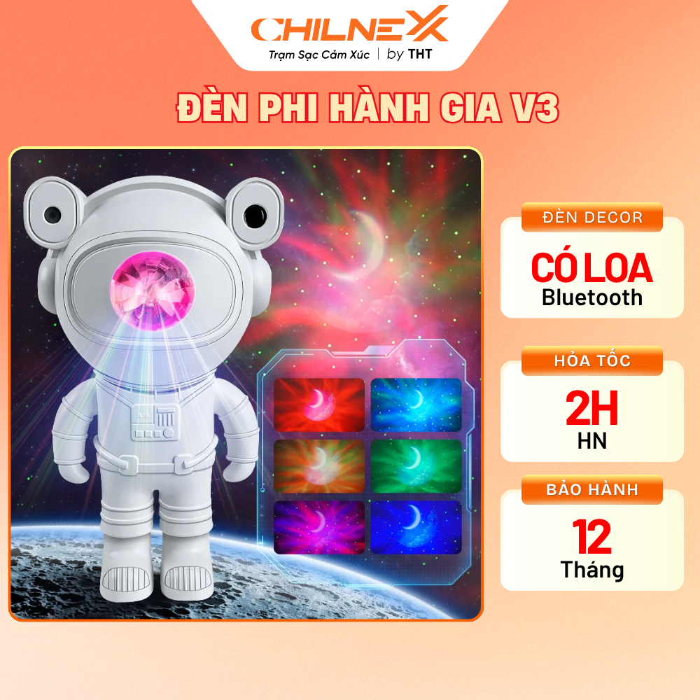Đèn Phi Hành Gia V3 CHILNEXX Đèn trang trí có loa bluetooth đèn galaxy thiên hà chiếu trăng mây chiếu trần làm quà tặng