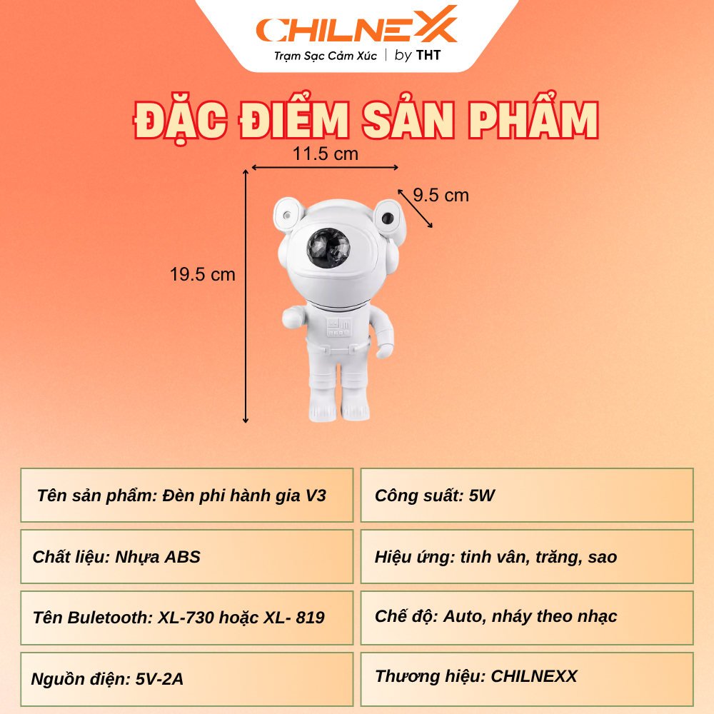 Đèn Phi Hành Gia V3 CHILNEXX Đèn trang trí có loa bluetooth đèn galaxy thiên hà chiếu trăng mây chiếu trần làm quà tặng