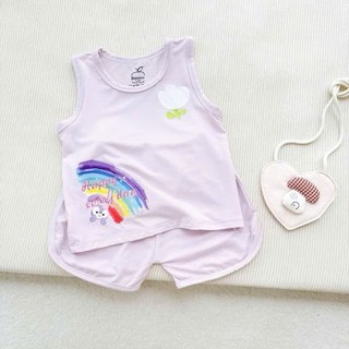 Bộ Ba Lỗ Cotton Mềm Mát Cho Bé Trai Bé Gái Họa Tiết Dễ Thương Pastel Mặc Hè Size 6-16kg