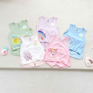 Bộ Ba Lỗ Cotton Mềm Mát Cho Bé Trai Bé Gái Họa Tiết Dễ Thương Pastel Mặc Hè Size 6-16kg