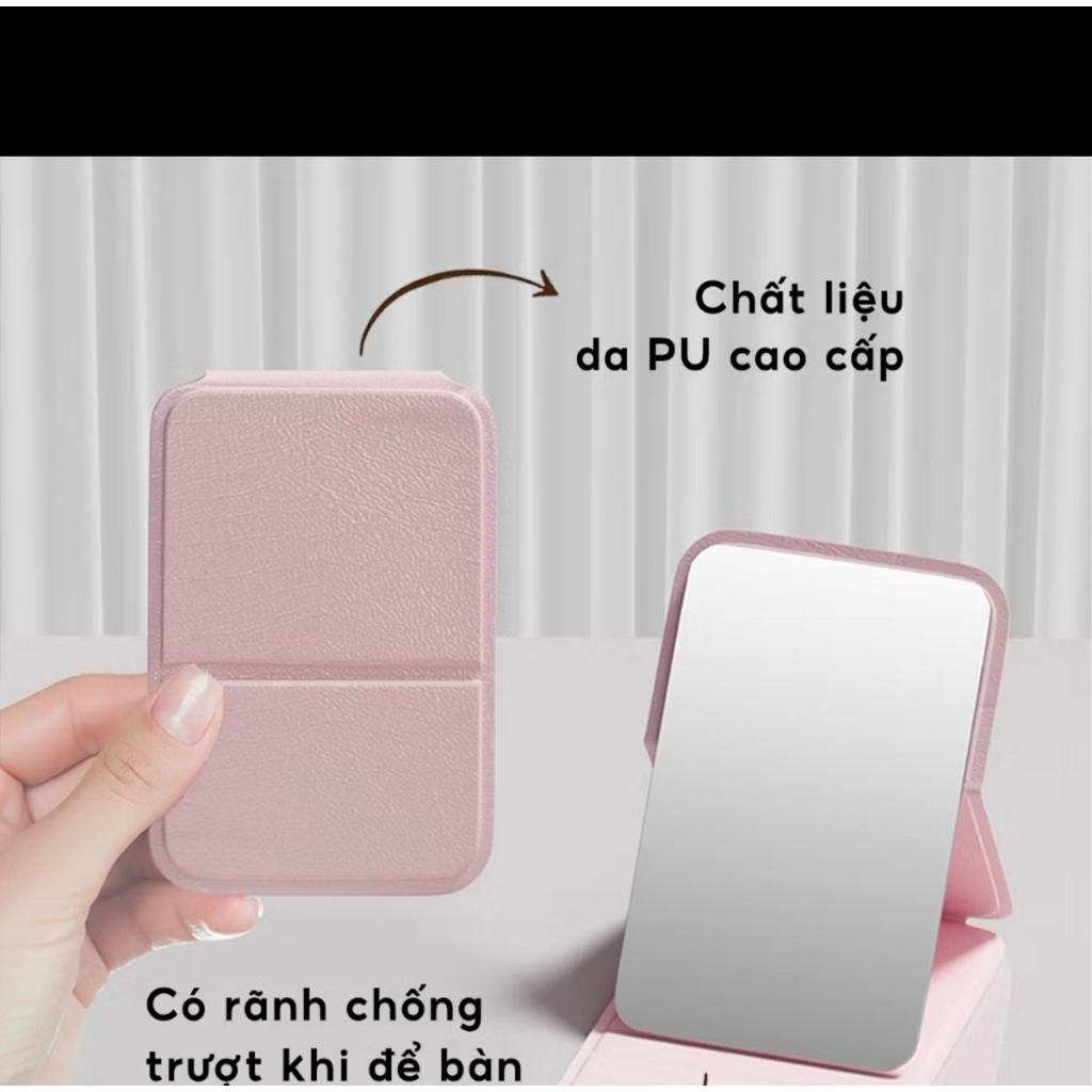 Gương trang điểm gấp mini bằng da PU chống thấm nước, độ nét cao, dễ mang theo