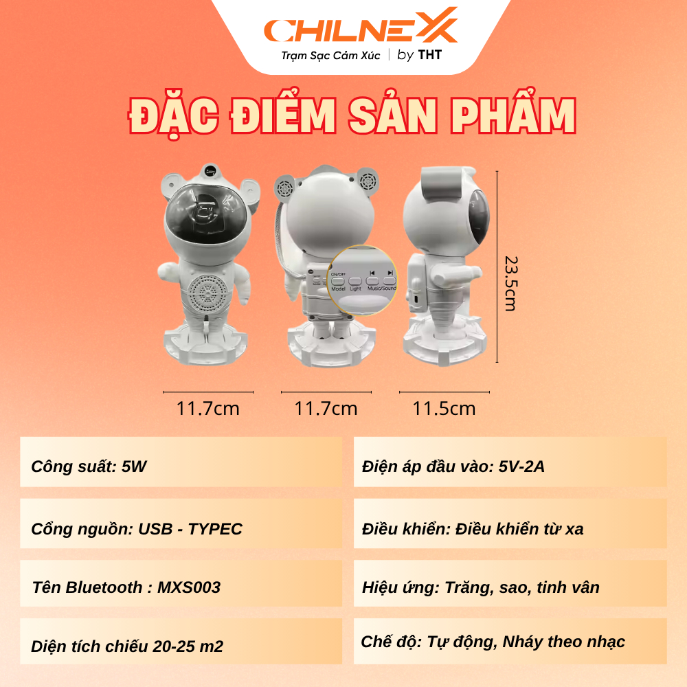 Đèn Led Phi Hành Gia V4 CHILNEXX Đèn trang trí có loa bluetooth nháy theo nhạc đèn galaxy chiếu trần làm đèn decor