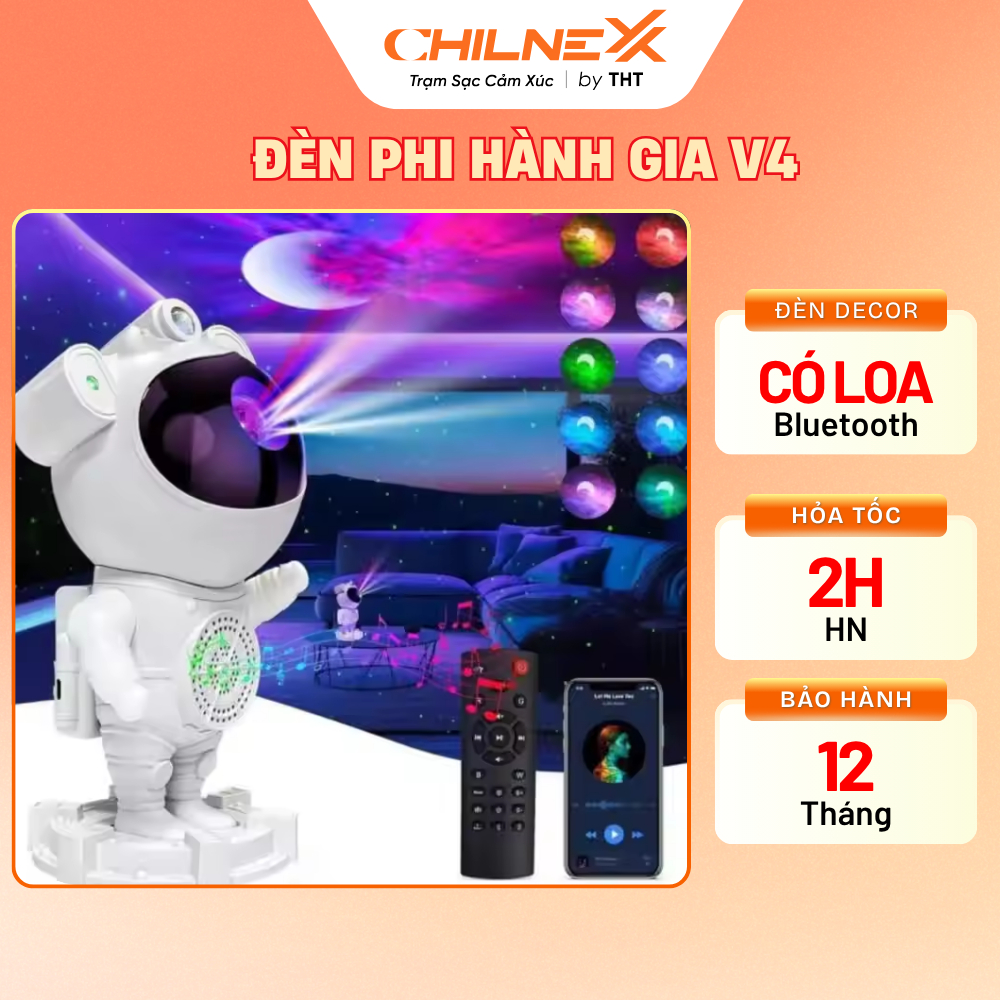 Đèn Led Phi Hành Gia V4 CHILNEXX Đèn trang trí có loa bluetooth nháy theo nhạc đèn galaxy chiếu trần làm đèn decor