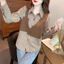 Áo Sơ Mi Kẻ Dài Tay Phối Gile Croptop, Áo Nữ Phối Layer Phong Cách Hàn Quốc Thanh Lịch Công Sở Đi Chơi