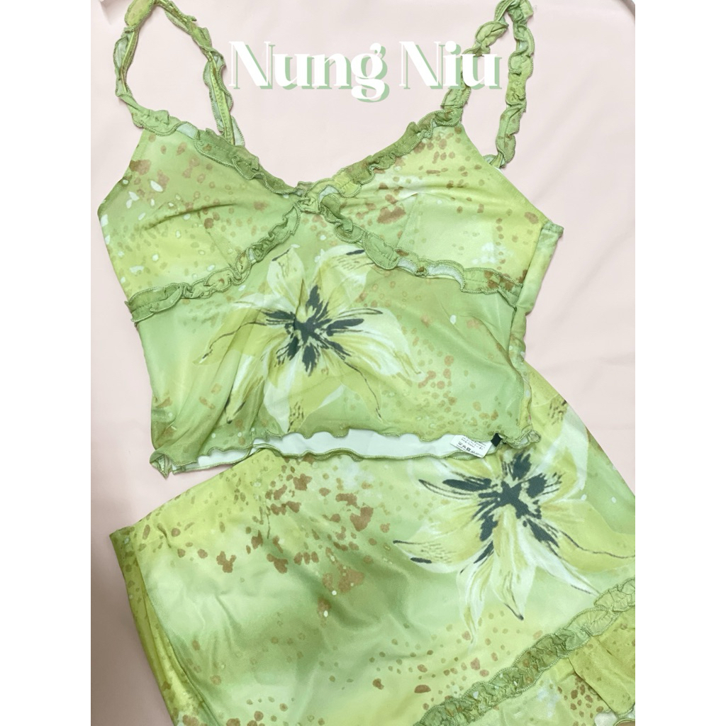 [ORDER 7-10 NGÀY] Set Đi Biển 2 Món Mùa Hè Xanh Lá Họa Tiết - "Đảo"