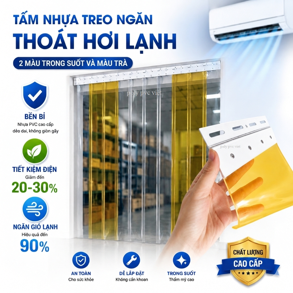 [Tặng phụ kiện] Rèm 1m7 - 3m4 Nhựa Ngăn Lạnh dày 1mm trong suốt và màu trà - Có Cắt Theo Yêu Cầu