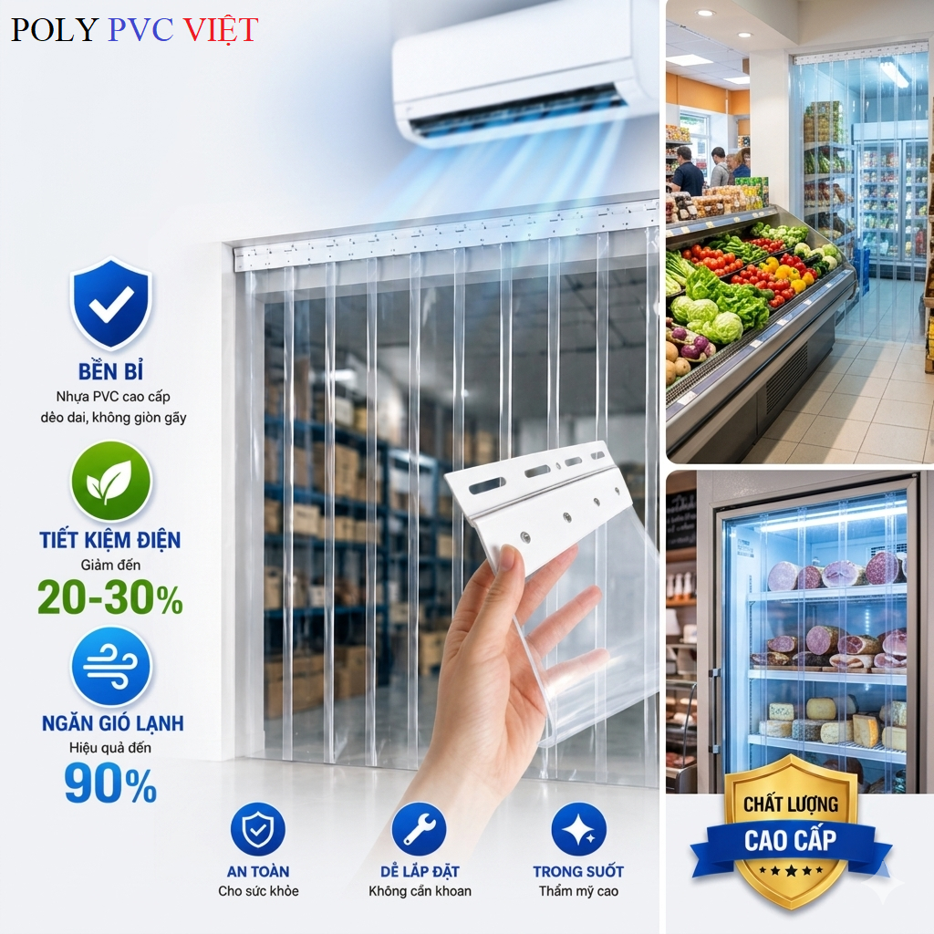 [Tặng phụ kiện] Rèm 1m7 - 3m4 Nhựa Ngăn Lạnh dày 1mm trong suốt và màu trà - Có Cắt Theo Yêu Cầu