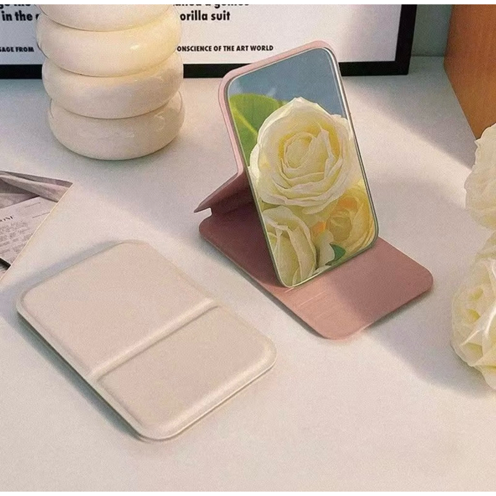 Gương trang điểm gấp mini bằng da PU chống thấm nước, độ nét cao, dễ mang theo