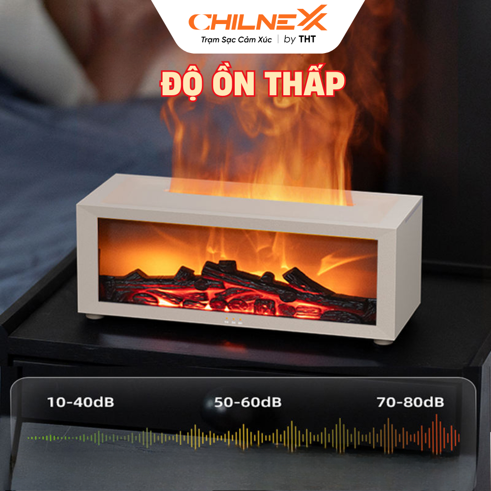 Đèn xông tinh dầu ngọn lửa A1 CHILNEXX  hình củi đốt giúp thư giãn trang trí bàn làm việc đổi màu đèn LED xông phong