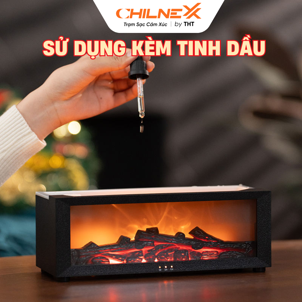 Đèn xông tinh dầu ngọn lửa A1 CHILNEXX  hình củi đốt giúp thư giãn trang trí bàn làm việc đổi màu đèn LED xông phong