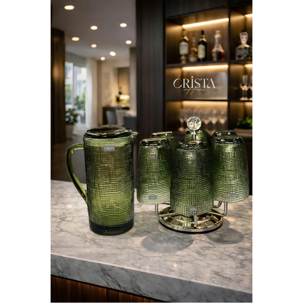 🌿 BỘ SƯU TẬP LY, CỐC, BÌNH THUỶ TINH XANH OLIVE CRISTA HOME CAO CẤP