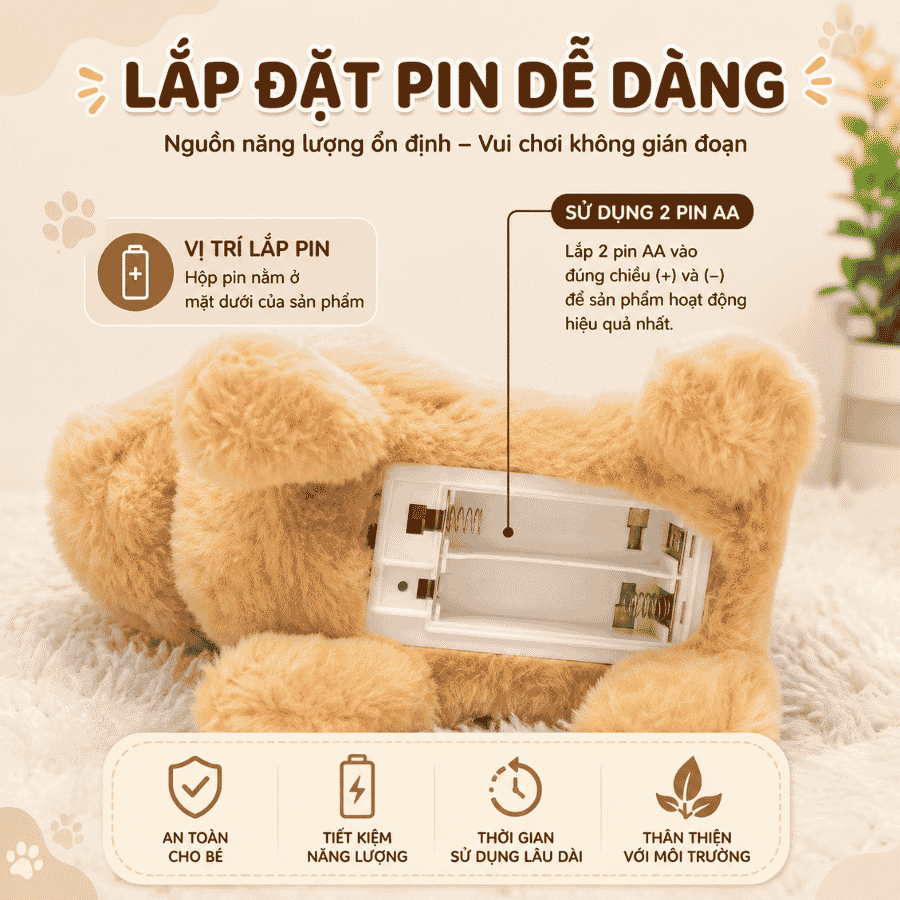 Chó bông biết đi biết sủa vẫy đuôi kêu gâu gâu, cún bông đồ chơi cho bé tặng kèm pin