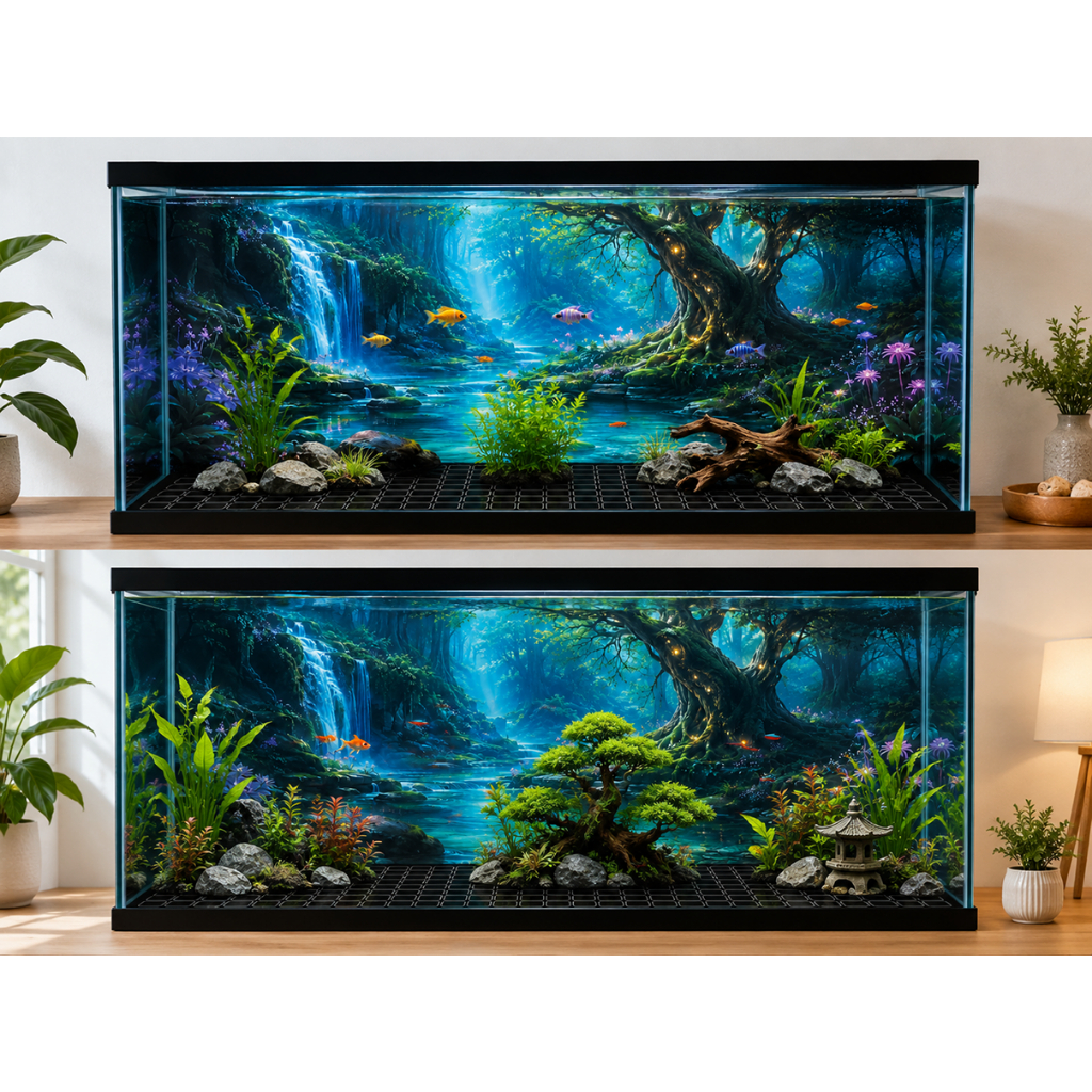 Decal tranh dán hồ cá 3D Kho In Ấn HC53 chống nước, In KTS dán dễ, gỡ dễ, có keo sẵn, nhiều kích cỡ