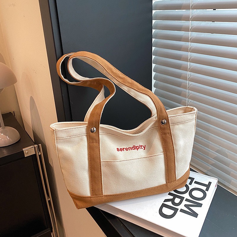 Túi vải Canvas phối màu phong cách Hàn Quốc dành cho nữ, kiểu dáng mới_Dailybagshouse
