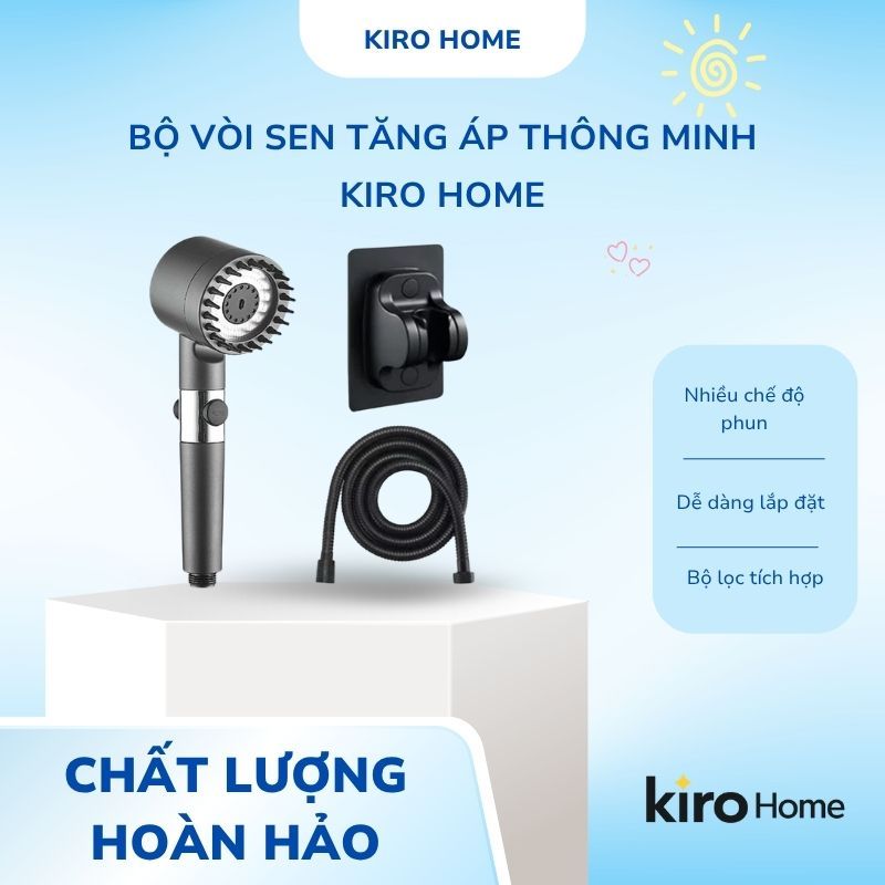 Đầu Vòi Hoa Sen Tăng Áp Lực Nước Thông Minh, Tay Sen Tắm 3 Chế Độ Phun Kết Hợp Mặt Silicon Massage Đa Năng