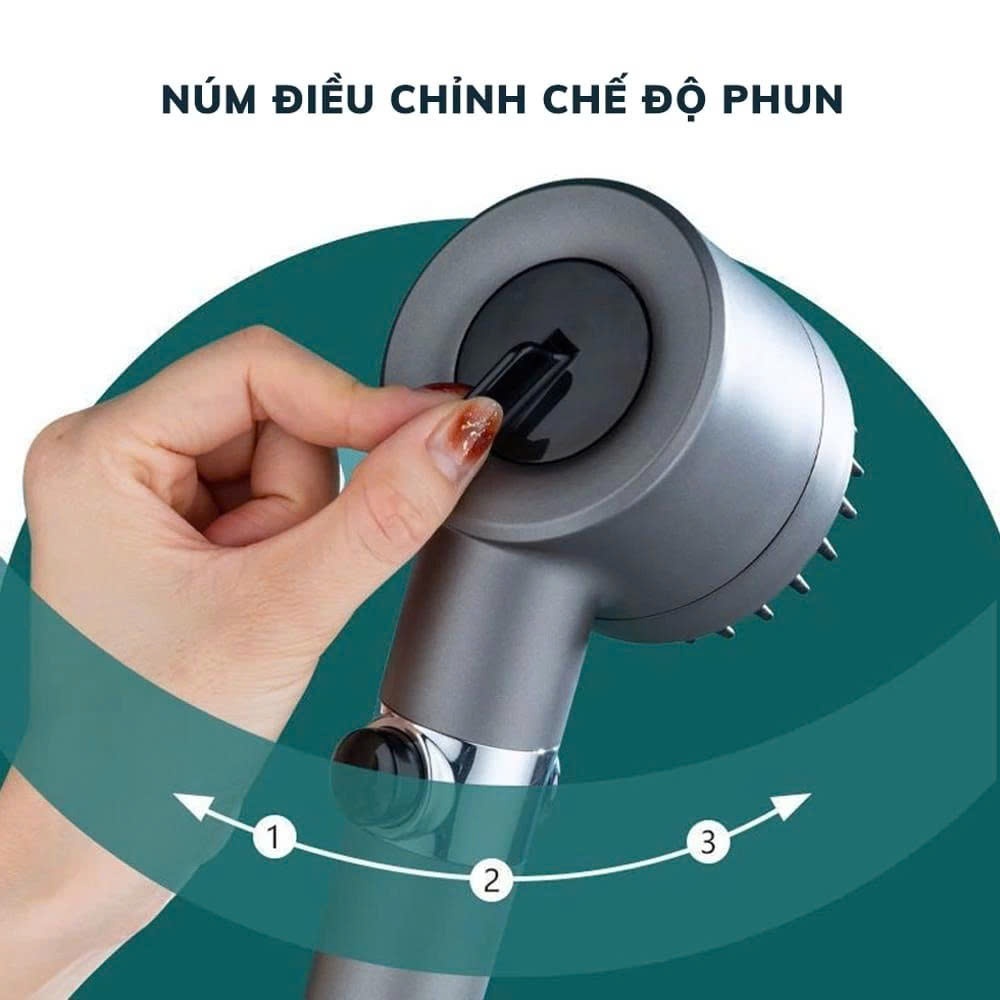 Đầu Vòi Hoa Sen Tăng Áp Lực Nước Thông Minh, Tay Sen Tắm 3 Chế Độ Phun Kết Hợp Mặt Silicon Massage Đa Năng