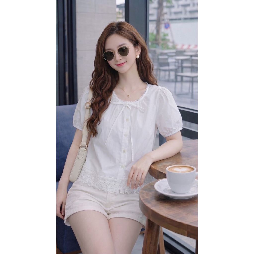 Áo sơ mi thô cổ buộc dây nơ, vạt bèo, chất liệu mềm mại thoáng mát, dễ phối đồ u1