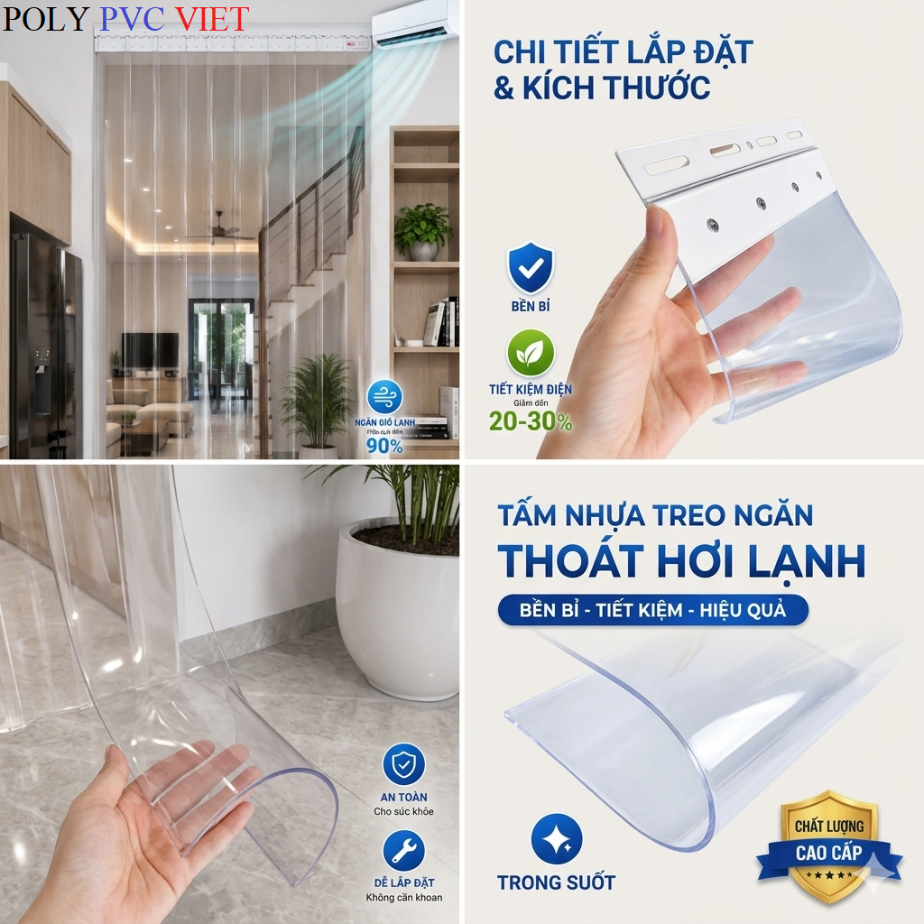 [Tặng phụ kiện] Rèm 1m7 - 3m4 Nhựa Ngăn Lạnh dày 1mm trong suốt và màu trà - Có Cắt Theo Yêu Cầu