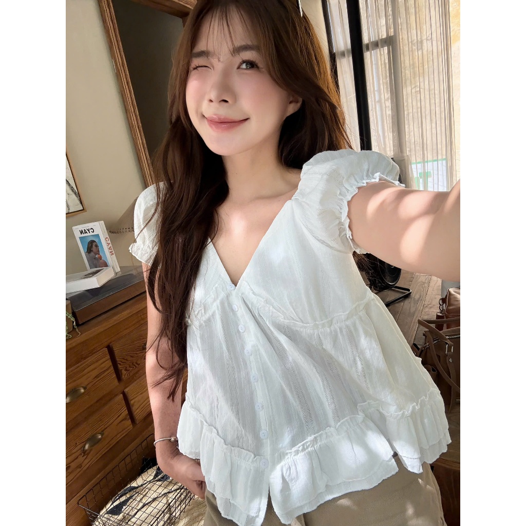 Wendy Top (TSW) Áo babydoll đũi tay bo viền bèo Nữ the.sweaterweather