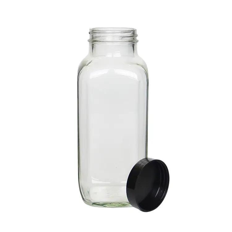 Bộ 3 Chai Thủy Tinh 350ml Nắp Đen Miệng Rộng Đựng Sữa Hạt Nước Ép Tiện Lợi Mang Đi