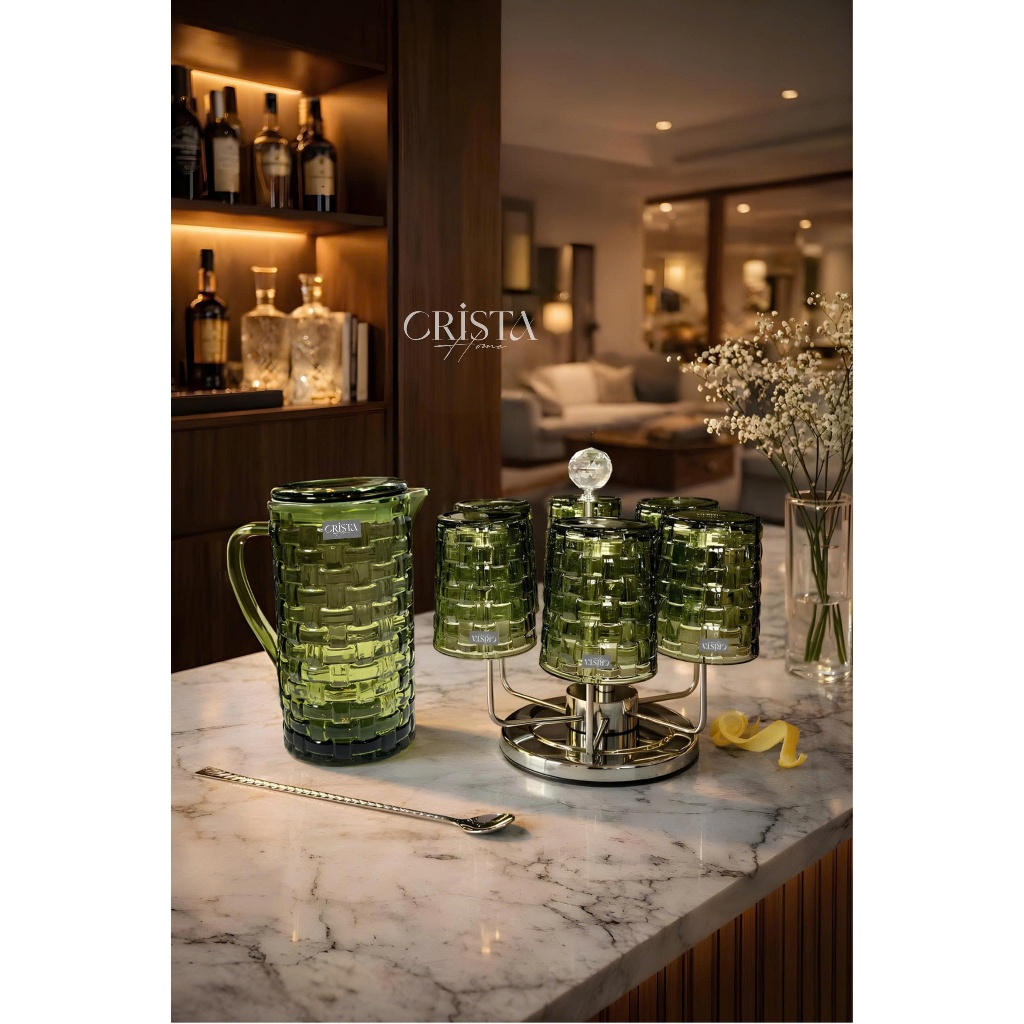 Bộ Cốc Bình Hũ Thủy Tinh Xanh Matcha Cao Cấp Crista home 280ml 350ml Bình 1L Lọ Hoa Hũ Mứt 3 Chân Decor _ bán sỉ SLL