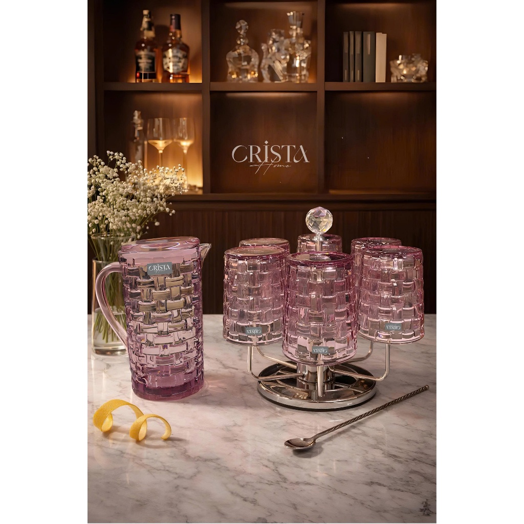 Bộ Cốc Bình Hũ Thủy Tinh Hồng Pastel Crista home  Cao Cấp 280ml 350ml Bình 1L Lọ Hoa Hũ Mứt 3 Chân Decor Bàn Trà