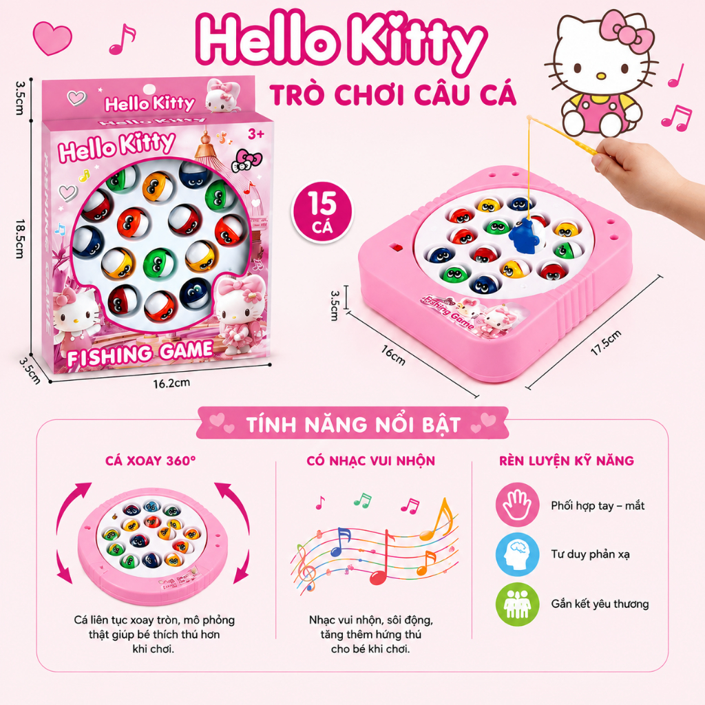 Đồ Chơi Câu Cá Hoạt Hình Cho Bé Có Nhạc – Bộ 15 Cá Kèm 2 Cần Câu Phát Triển Tư Duy
