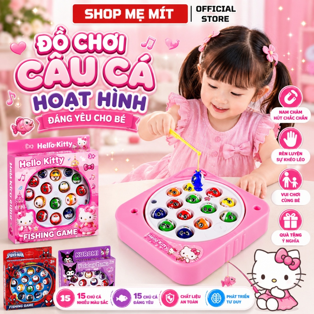 Đồ Chơi Câu Cá Hoạt Hình Cho Bé Có Nhạc – Bộ 15 Cá Kèm 2 Cần Câu Phát Triển Tư Duy
