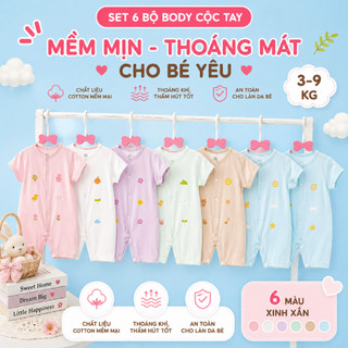 Bộ Body Liền Thân Cộc Tay Cotton Mềm Mịn Cho Bé Sơ Sinh Họa Tiết Dễ Thương Mặc Hè Size 3-9kg